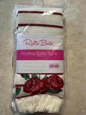 Ruffle Butts Cream Footless Ruffle Tights with Red Stripes